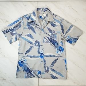 Vintage Rare Mark Raysten Division Of Malihini 90s Blue Silver Floral Camp Club